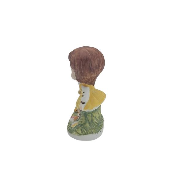 Vintage Ceramic Little Girl w/Brown Hair & Turtle Figurine Korea Hand Painted 4" - Picture 3 of 8